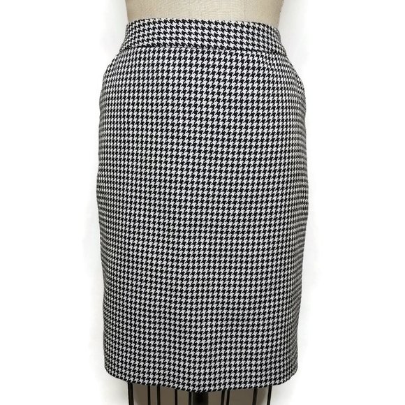 Petite Sophisticate Pencil Skirt 4P Pockets Houndstooth Check Woven Lined - Picture 1 of 9